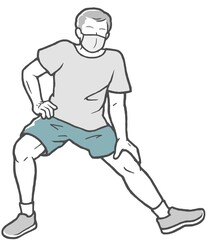 マスク　伸脚　老人　おじいさん　ストレッチ　外