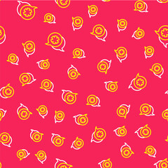 Line Dialogue with the doctor icon isolated seamless pattern on red background. Doctor and patient dialog. Consulting about medical health services. Vector