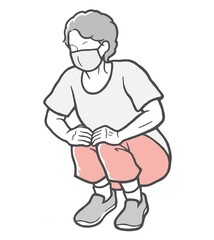 マスク　屈伸　老人　おばあさん　ストレッチ　外