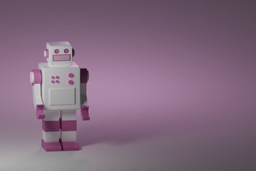 Gray-pink retro square robot with buttons on background 3d illustration
