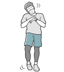 Obraz premium マスク 手首 足首 回し 準備体操 若い男性 野外