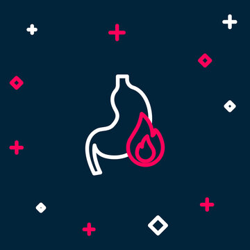 Line Stomach Heartburn Icon Isolated On Blue Background. Stomach Burn. Gastritis And Acid Reflux, Indigestion And Stomach Pain Problems. Colorful Outline Concept. Vector