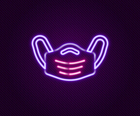 Glowing neon line Medical protective mask icon isolated on black background. Colorful outline concept. Vector