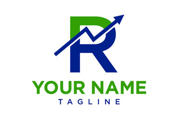 Letter R with chart arrow up concept. Very suitable in various business purposes, also for icon, symbol, logo name and many more.