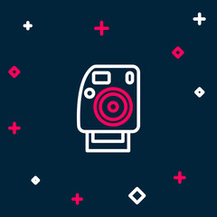 Line Photo camera icon isolated on blue background. Foto camera. Digital photography. Colorful outline concept. Vector