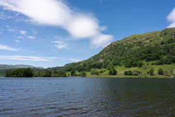 Fototapeta na wymiar The Eastern edge of Nab Scar as seen towering above Rydal Water in the English Lake district