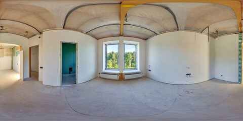 empty white room without repair and furniture. full spherical hdri panorama 360 degrees in interior...