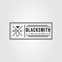 blacksmith, anvil and horseshoe badge logo vector illustration design