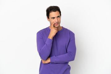 Fototapeta premium Caucasian handsome man over isolated white background nervous and scared