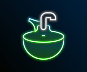 Glowing neon line Washbasin icon isolated on black background. Barber washing chair with washbasin. Hair washing chair. Colorful outline concept. Vector