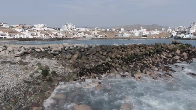 Panoramic view of San Bartolo beach in Lima - Peru (aerial photography)