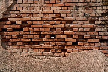 Texture of old brick wall from red bricks