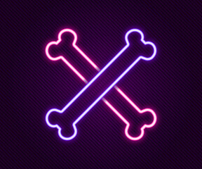 Glowing neon line Crossed bones icon isolated on black background. Pets food symbol. Happy Halloween party. Colorful outline concept. Vector