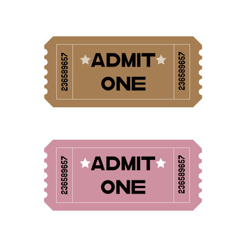admit one ticket. Two cinema tickets (pair). Isolated on transparent background, vector illustration.