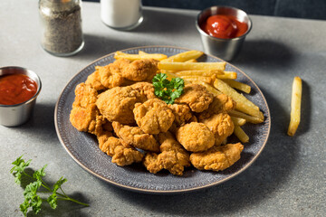 Homemade Fried Chicken Nuggets and Fries