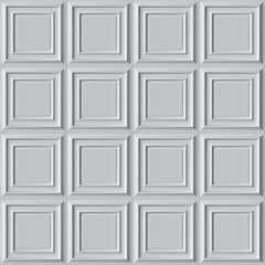Wallpaper from white square decorative panels. Seamless pattern.