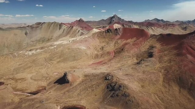 Vinicunca, Peru - Rainbow Mountain (5200 m) in Andes, Cordillera de los Andes, Cusco region in South America. (aerial view)
