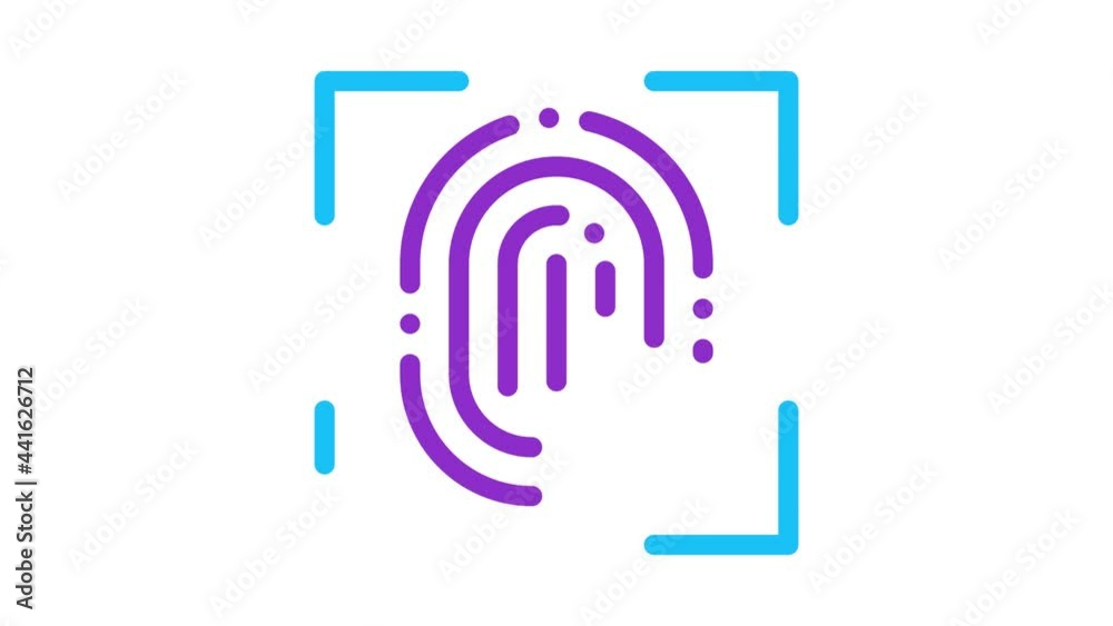 Poster scan fingerprint close-up icon animation. color scan fingerprint close-up animated icon on white bac