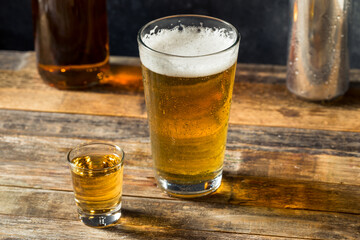 Refreshing Boozy Chicago Handshake Beer and a Shot