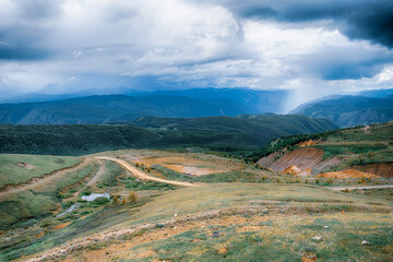 Altai mountains. The view from the height of 3000m to Northern Chy Mountain Range.