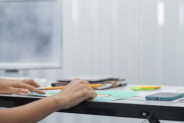 Blurred image,Web designers are working together to develop responsive website gear with UI UX Front End Designer Previewing Website Development UI UX front end designer, work from home.