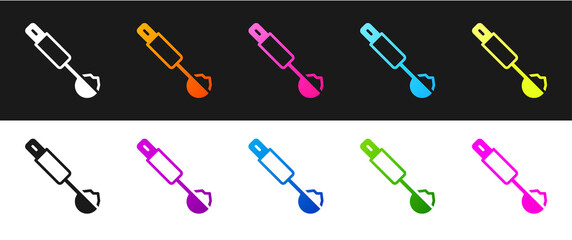 Set Measuring spoon icon isolated on black and white background. Vector