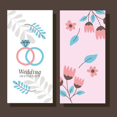 Fototapeta na wymiar Wedding banners with rings and flowers