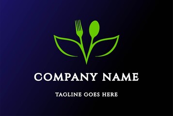 Spoon Fork Plant Leaf Flower Harvest Healthy Vegan Food Logo Design Vector