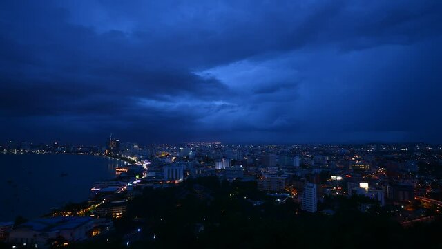 time lapse of clouds over Pattaya city and beach