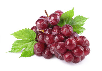 Bunch of ripe sweet red grapes in water drops Isolated on white background. Fresh berry fruits.