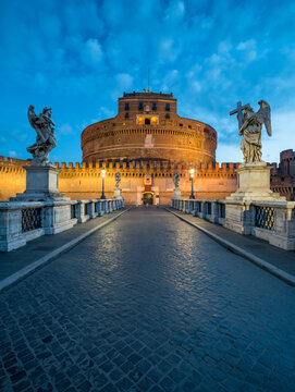Castel Sant'Angelo and Ponte Sant'Angelo at night, Rome, Italy