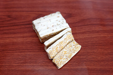 Tempeh, Indonesian food made from fermented soy bean. 