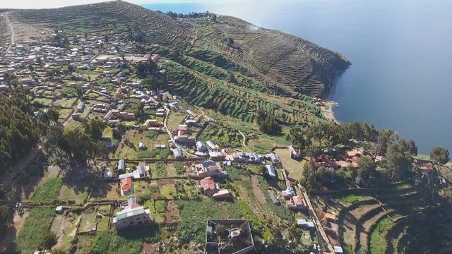 Taquile Island on Lake Titicaca, Puno, Peru (aerial photography)