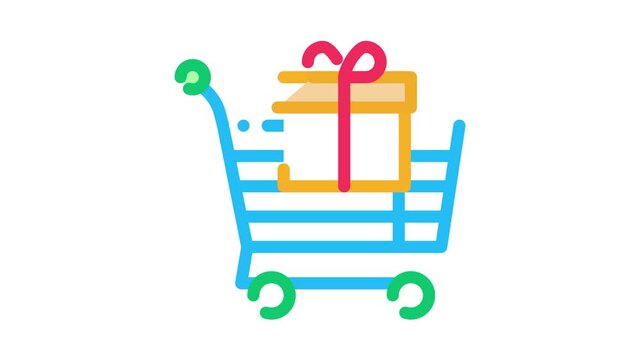 Trolley with Gift Icon Animation. color Trolley with Gift animated icon on white background
