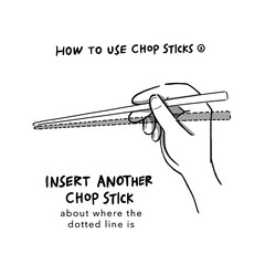 Hand drawn illustration of infographics of how to use chopsticks step 2 in simple drawing 