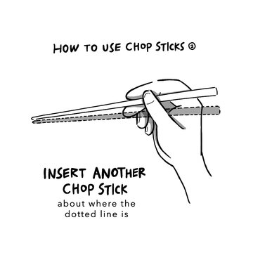 Hand drawn illustration of infographics of how to use chopsticks step 2 in simple drawing 
