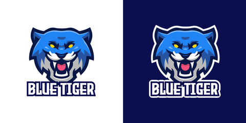 Wild Blue Tiger Mascot Character Logo Template