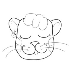 The head of a fashionable tiger girl with an earring and bangs in the style of doodles. Vector illustration for coloring books, prints, postcards and children's designs. Symbol of the new Year