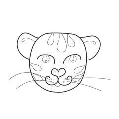 A kind tiger in doodle style, isolated on a white background. Vector illustration for coloring books, prints, postcards and children's designs. Symbol of the new Year