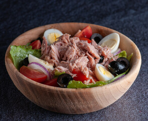 salads in wooden utensils different types and tastes