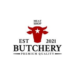 illustration of a cow head. logo template for butchery or meat shop with a retro classic style.