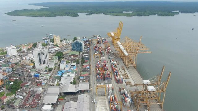 Aerial view of the cargo port of Buenaventura, Valle del Cauca, Colombia. Buenaventura is currently the most important Colombian port on the Pacific Ocean.