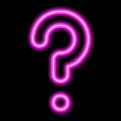 Pink neon question mark on a black background
