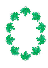 Fototapeta premium Frames of green oak leaves on a white sheet of A4 format, pastiche, graphics on the theme of the plant