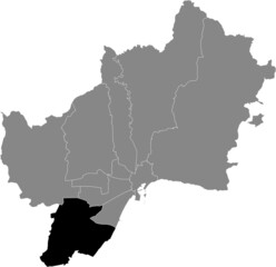 Black location map of the Malagenean Churriana district inside the Spanish regional capital city of Malaga, Spain