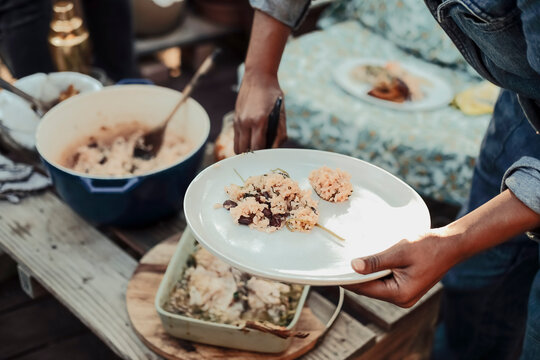 Rice On A Plate At An Al Fresco Dinner Party On A Patio