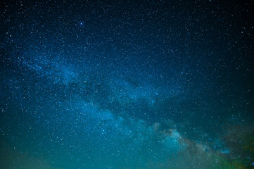 Fototapeta premium Milky Way. Starry night sky. Beautiful landscape. The majesty of nature. Starry silence and silence. Various shades of blue. Small stars twinkle in the night sky.