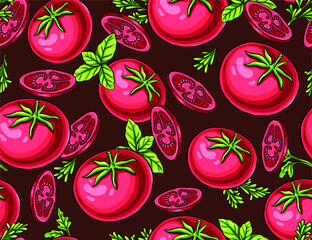 Delicious hand drawn vector red vegetables. Stylish seamless pattern with tomatoes. Mouth-watering print.