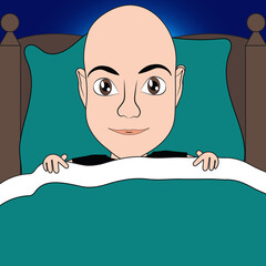 Teal for Ovarian Cancer Bald Woman In Bed at Night
