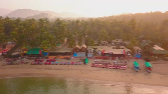 Aerial view of beautiful tropical Goa beach, Palolem beach, India. Goa, Palolem beach, India. It is one of the most popular resorts in India.